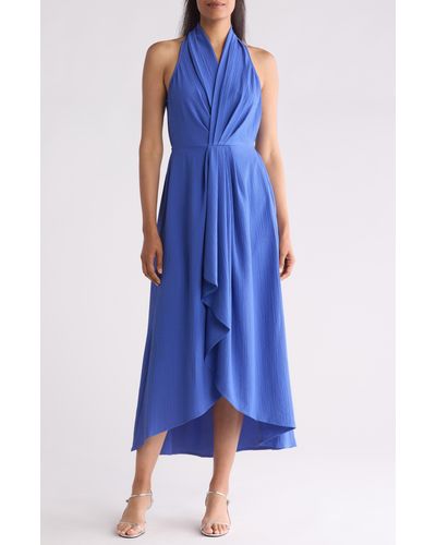 Calvin Klein Drape Front Gauze Dress - Blue
