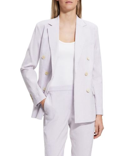 Theory Linen Blend Double Breasted Blazer - White