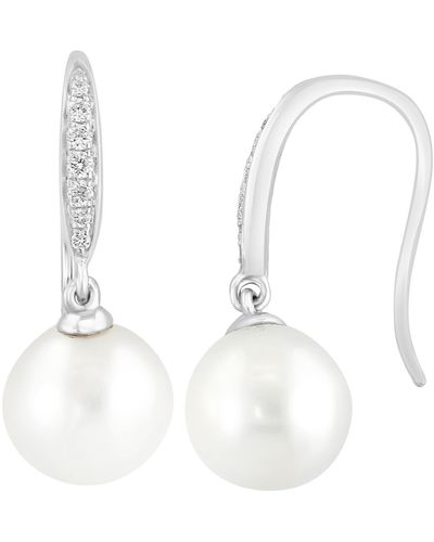 Effy 14k White Gold Diamond & 7-8mm Freshwater Pearl Drop Earrings