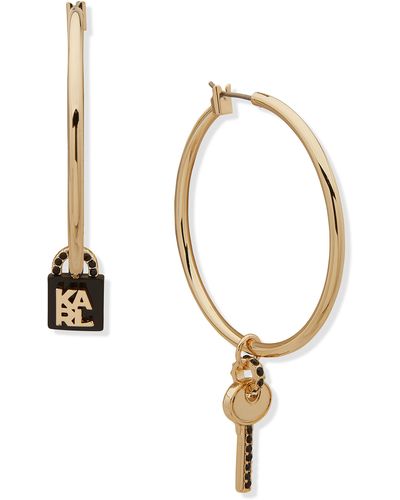 Karl Lagerfeld Lock And Key Enamel & Crystal Charm Hoop Earrings - White