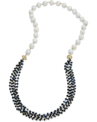 Savvy Cie Jewels Sapphire & Cultured Pearl Necklace - Black