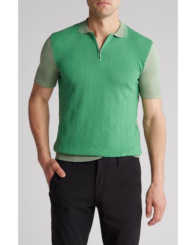 T.R. Premium Textured Knit Quarter-zip Polo - Green