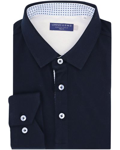 Lorenzo Uomo Trim Fit Long Sleeve Polo Shirt - Blue