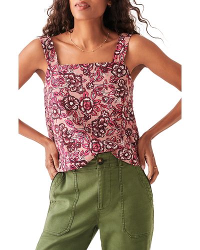 Faherty Pacifica Floral Square Neck Linen Blend Tank - Red