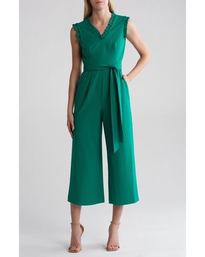 Calvin Klein Ruffle V-neck Sleeveless Crop Jumpsuit - Green