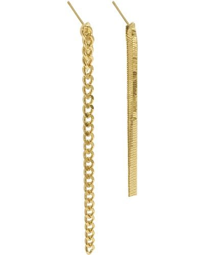 Adornia Fine Herringbone & Curb Chain Mismatched Drop Earrings - Metallic