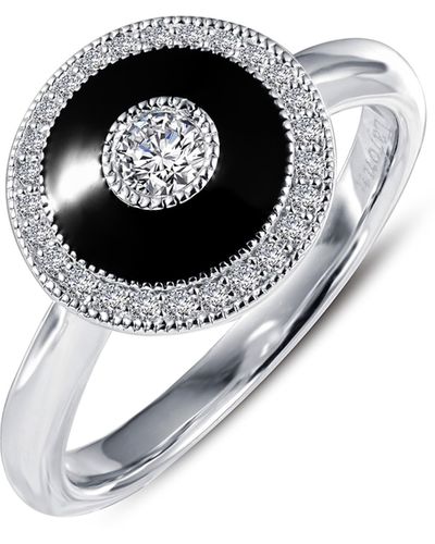 Lafonn Platinum Sterling Silver Simulated Diamond Vintage Black Enamel Ring