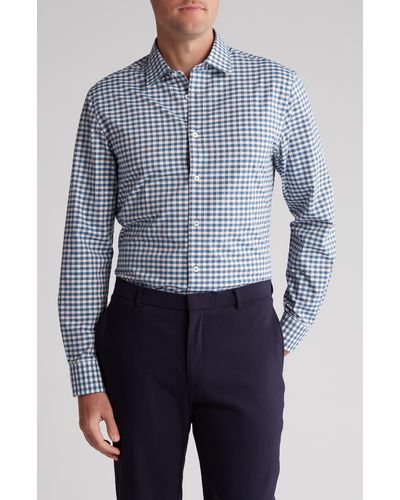 Bugatchi Shaped Fit Gingham Comfort Stretch Cotton Button-up Shirt - Blue