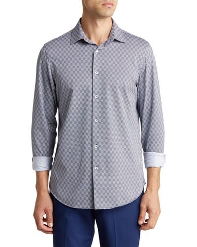 Bugatchi Ooohcotton® Geo Print Button-up Shirt - Blue