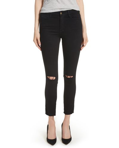 FRAME Le High Ripped Crop Skinny Jeans - Black