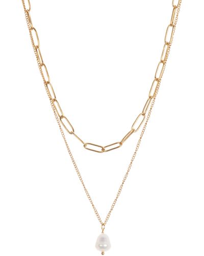 Nordstrom Waterproof Freshwater Pearl Pendant Layered Necklace - Metallic