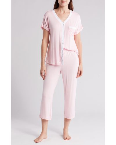 Anne Klein Contrast Trim Capri Pajamas - Pink
