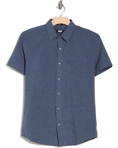 DKNY Lorin Short Sleeve Button-down Tech Shirt - Blue