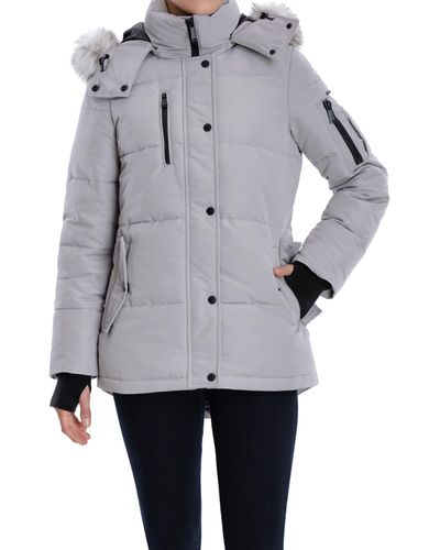 BCBGeneration Short Puffer Faux Fur Hooded Jacket In Pearl At Nordstrom Rack - Gray