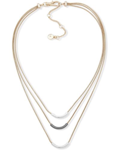 DKNY Tri-tone Curved Bar Frontal Necklace - White