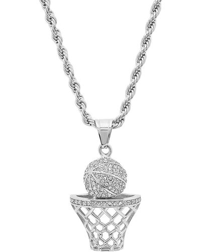 HMY Jewelry 18k Gold Plated Stainless Steel Basketball Pendant Necklace - White