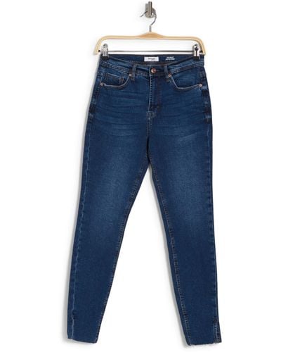 Kensie Violet High Waist Raw Hem Skinny Jeans - Blue