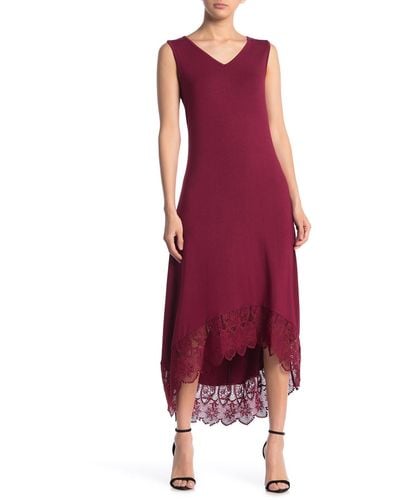 Nina Leonard Sleeveless V-neck High/low Dress - Red
