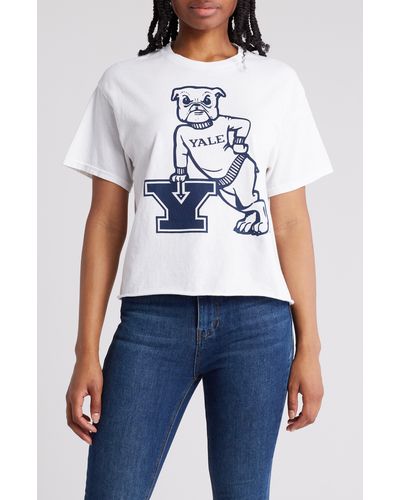 THE VINYL ICONS Yale Cropped Graphic T-shirt - Blue