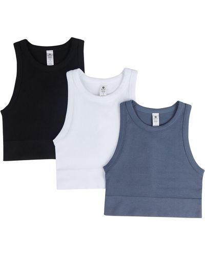 90 Degrees 3-pack Seamless Ribbed Crop Tank Tops - Blue