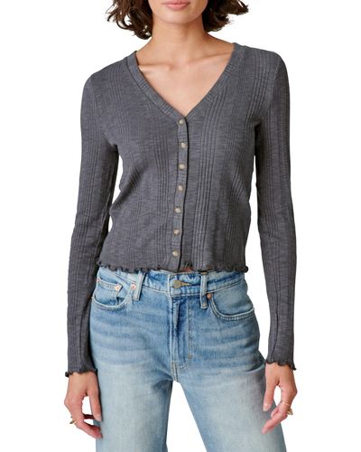 Lucky Brand Rib Button-up Top - Blue