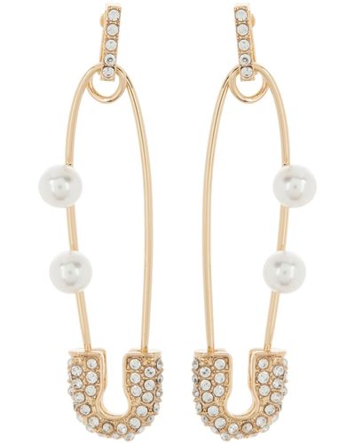 Tasha Crystal & Imitation Pearl Safety Pin Earrings - White