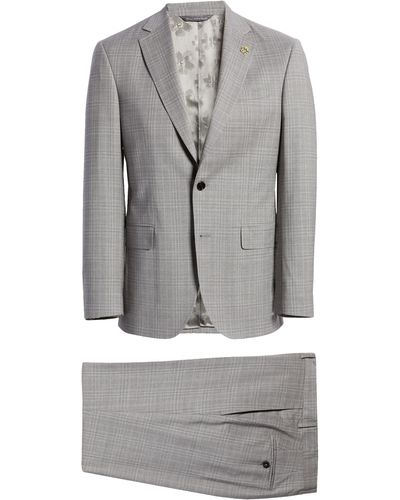 Ted Baker Jay Slim Fit Windowpant Wool Suit In Light Gray At Nordstrom Rack