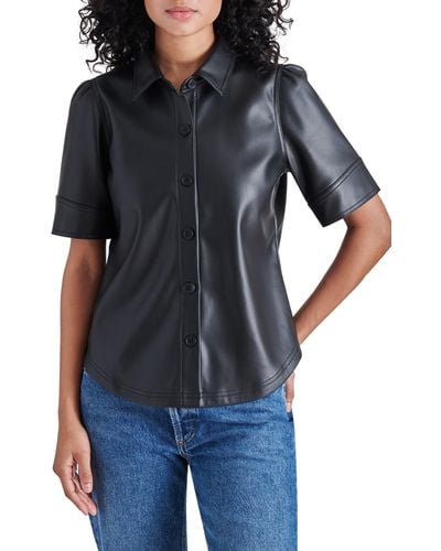 Steve Madden Virginia Faux Leather Button-up Top - Black