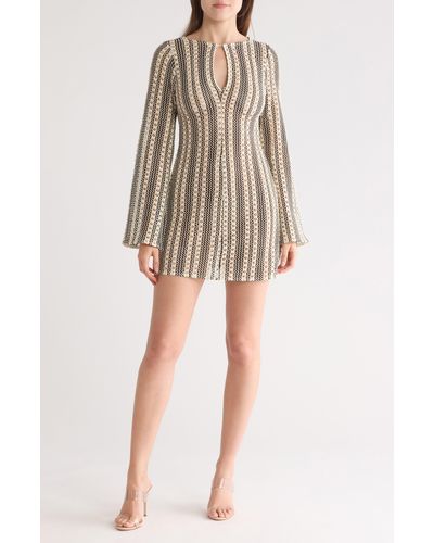 Lush Textured Stripe Long Sleeve Minidress - Natural