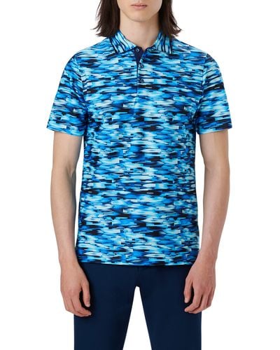 Bugatchi Hendrix Digital Abstract Print Cotton Polo - Blue