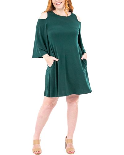 Nina Leonard Shoulder Cutout Dress - Green