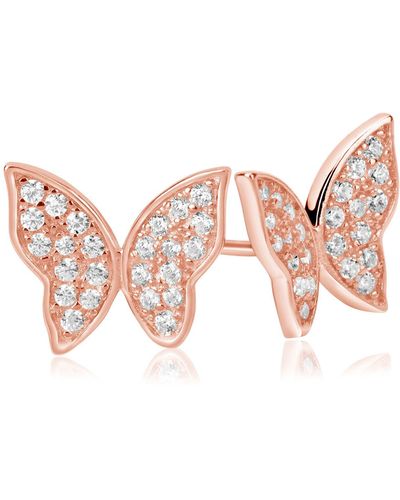 Suzy Levian Sterling Silver Cz Butterfly Stud Earrings - Pink