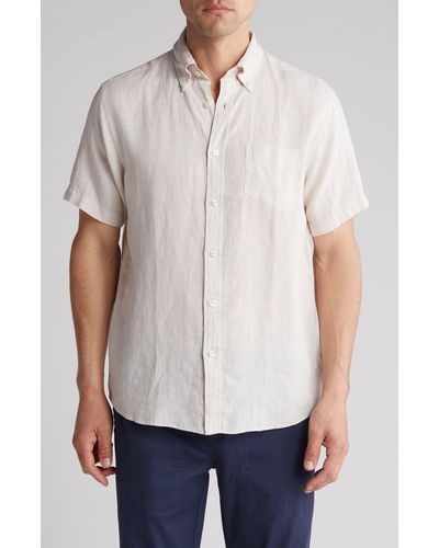 Brooks Brothers Regular Fit Short Sleeve Linen Button-down Shirt - White