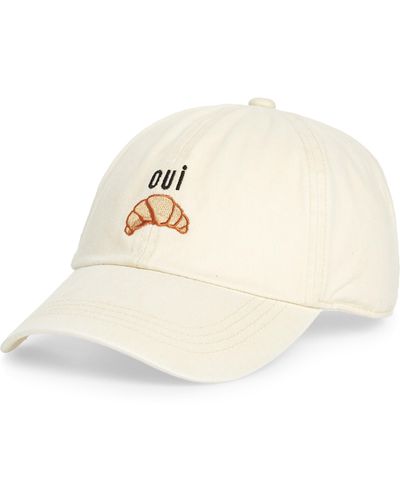 David & Young Oui Croissant Embroidered Cotton Baseball Cap - White