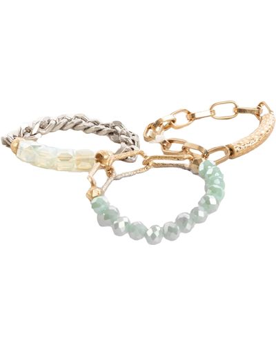 Saachi Glass Bead & Metal Chain Link Bracelet Set - Metallic