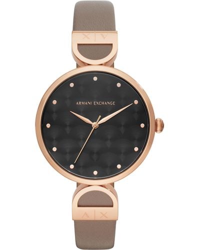 Armani Exchange 3-hand Leather Strap Watch - Metallic