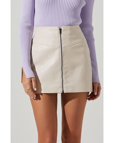 Astr Tracy High Waist Faux Leather Miniskirt - Natural
