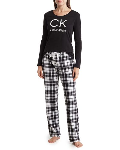 Calvin Klein Comfort Fleece Long Sleeve Top & Pants Pajamas - Black