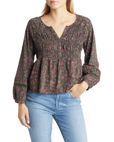 Lucky Brand Textured Babydoll Blouse - Black