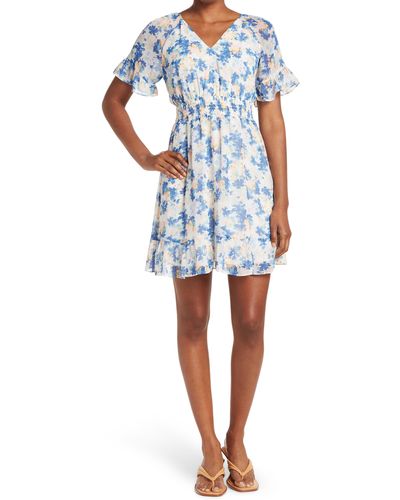 Collective Concepts Printed Smocked Waist Dress - Blue