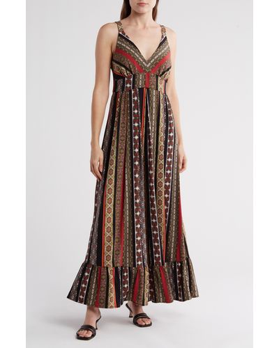 Tahari V-neck Sleeveless Dress - Brown