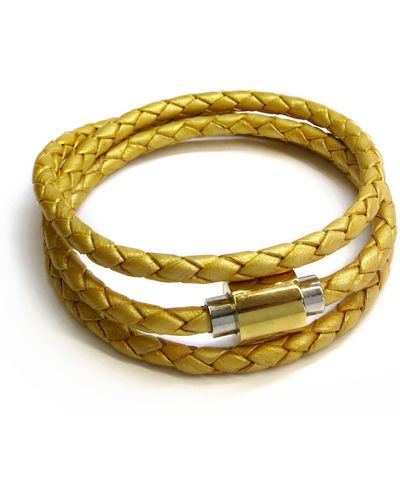 Liza Schwartz Two-tone Braided Leather Wrap Bracelet - Yellow