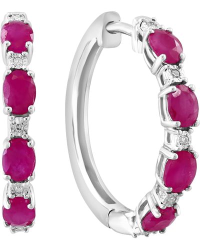 Effy Sterling Silver Ruby & Diamond Hoop Earrings - Pink