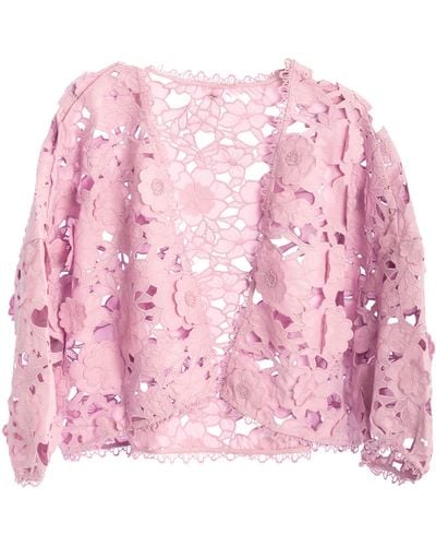 Saachi Floral Lace Cutout Bolero Cardigan - Pink