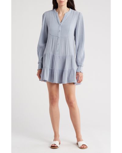 Rachel Parcell Long Sleeve Cotton Gauze Minidress - Gray
