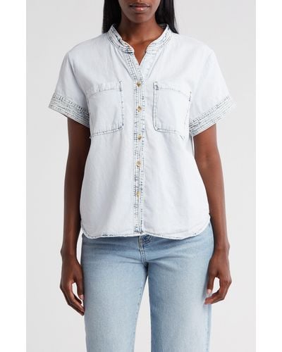 Kensie Short Sleeve Cotton Button-up Shirt - White