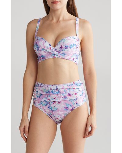 Nicole Miller Floral Print Two-piece Bikini Swimsuit - Purple