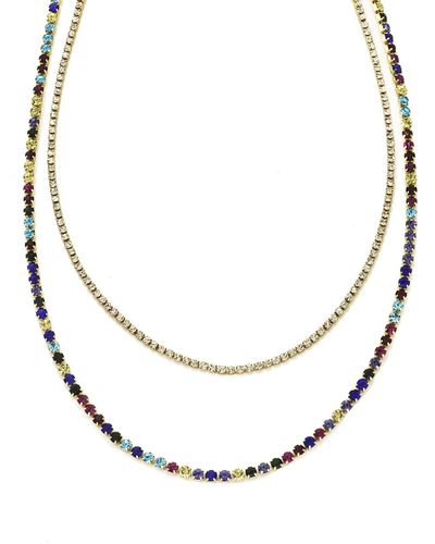 Panacea Layered Crystal Tennis Necklace - Metallic