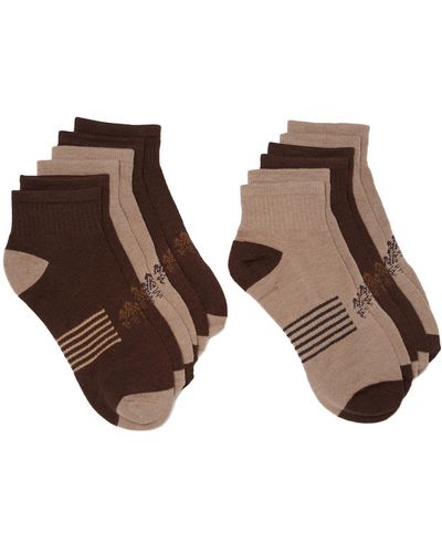 Rainforest Flat Knit Pack Of 6 Ankle Socks - Brown