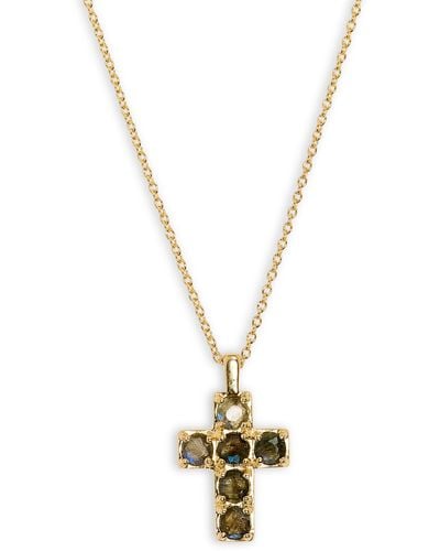 Argento Vivo Sterling Silver Labradorite Cross Pendant Necklace - Metallic